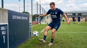 Player using two-touch wall passing drill to improve first touch and quick passing
