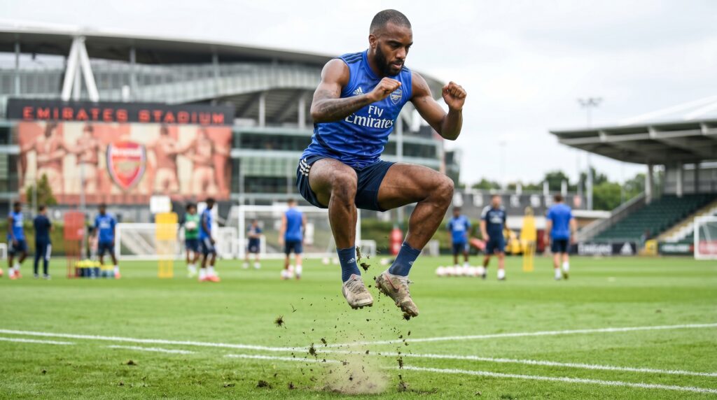 football player performing jump squats to improve explosive leg power and sprint acceleration