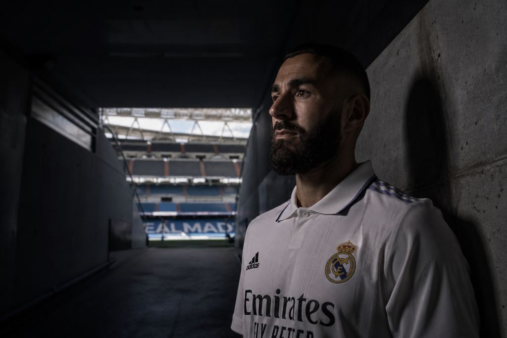  Karim Benzema in a dramatic stadium tunnel scene representing his 2026 free agent status and uncertain football future