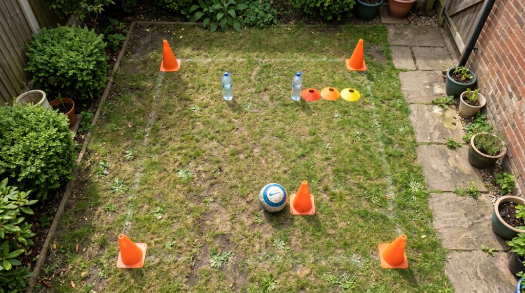 Basic football training equipment setup at home with minimal items