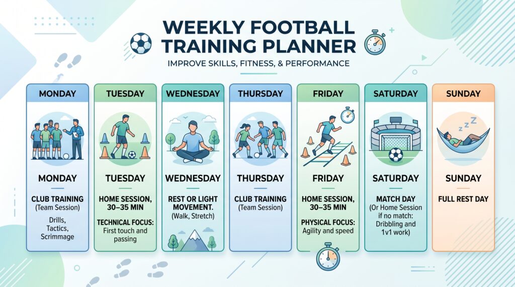 Weekly home football training schedule for young players