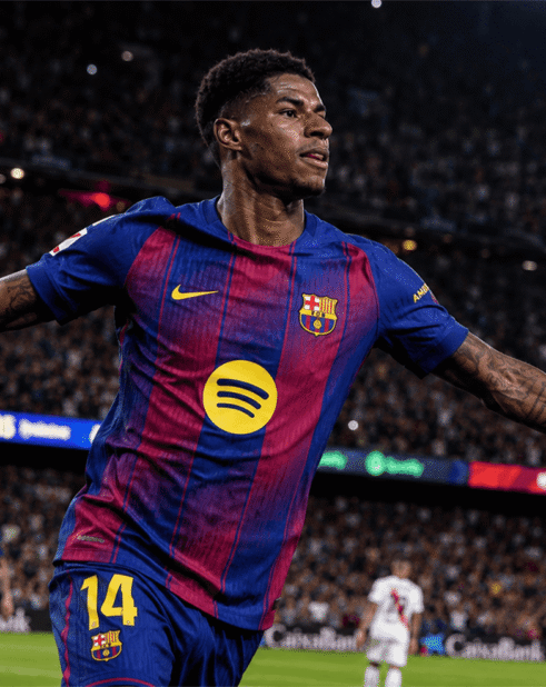 Marcus Rashford celebrating a goal for FC Barcelona during the 2025-26 La Liga season