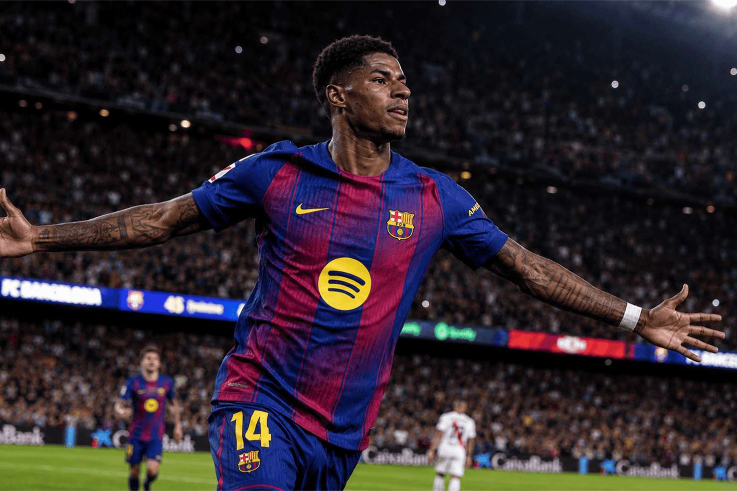 Marcus Rashford celebrating a goal for FC Barcelona during the 2025-26 La Liga season
