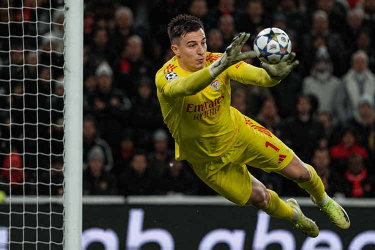 Anatoliy Trubin of Benfica making a save, Ukrainian goalkeeper and rising football