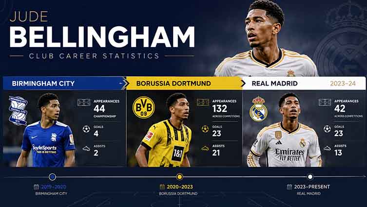 Jude Bellingham career statistics for Birmingham City, Borussia Dortmund and Real Madrid