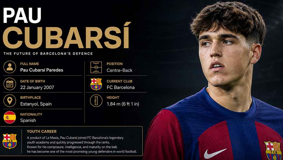 Pau Cubarsí quick facts and football profile including his age, height, birthplace, position and FC Barcelona career