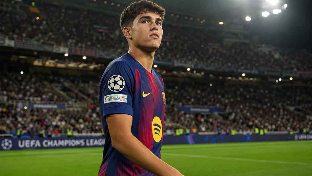 Pau Cubarsí making his Barcelona Champions League debut against Napoli in 2024